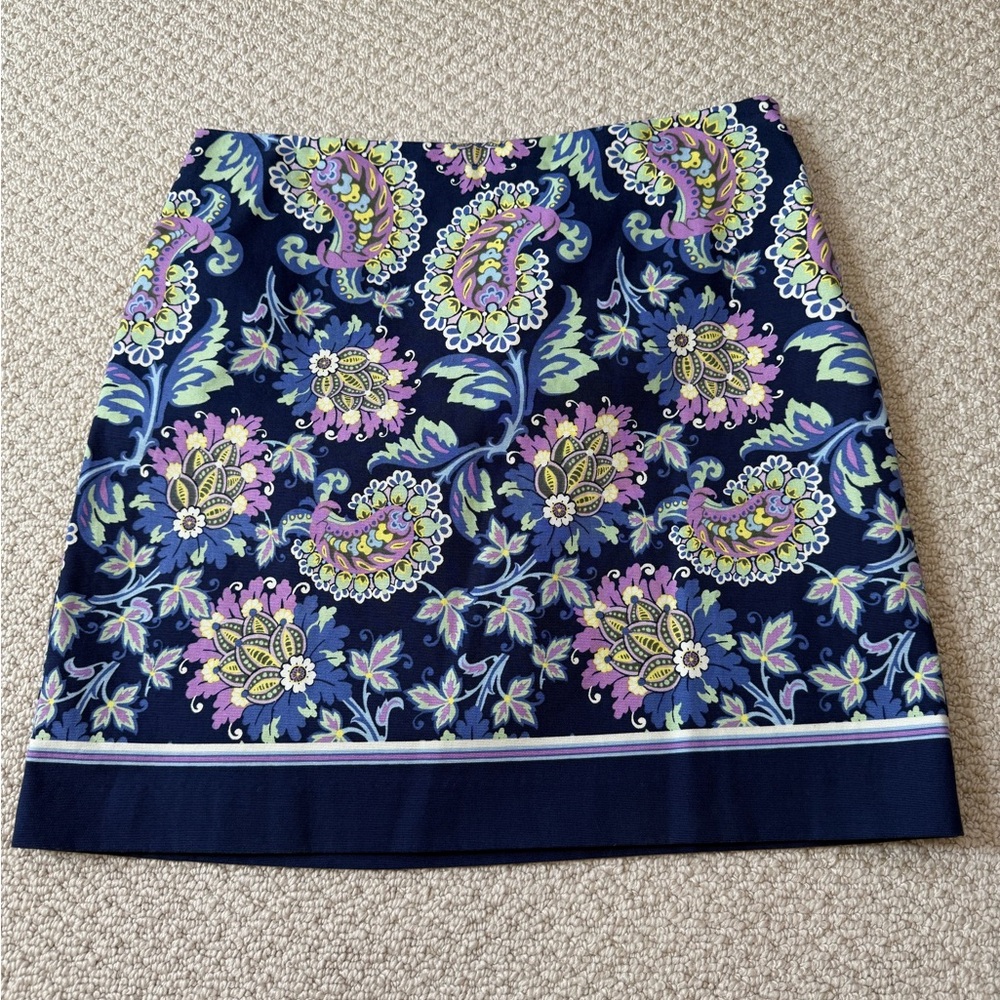 Talbots Navy and Green Lined Floral Pencil Skirt